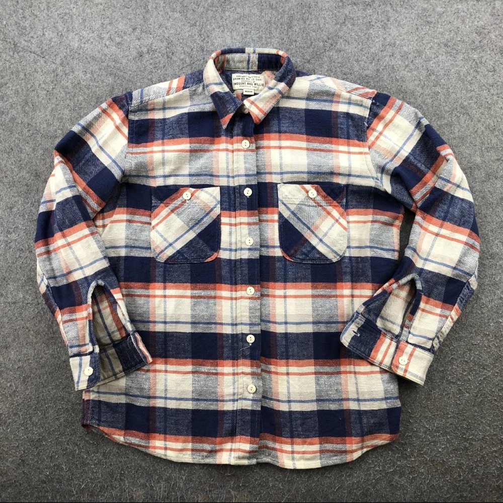 Imogene And Willie M Blue Orange Plaid Flannel Button Up Shirt